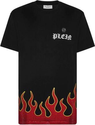 Philipp Plein T-shirt Round Neck SS Flame - Heren - T-shirts - Zwart - 3XL - Katoen - Tops
