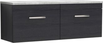 Nuie Nuie - Athena Wall Hung 2-Drawer Vanity Unit with Bellato Grey Worktop 1200mm Wide - Charcoal Black Woodgrain