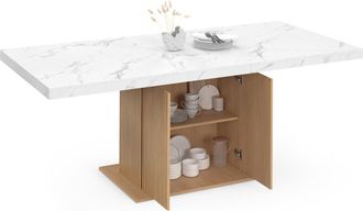 IDMarket Tavolo Da Pranzo Rettangolare Allungabile Juliette 6-10 Persone Piano Effetto Marmo Doghe In Legno Con Contenitore 160-200 Cm