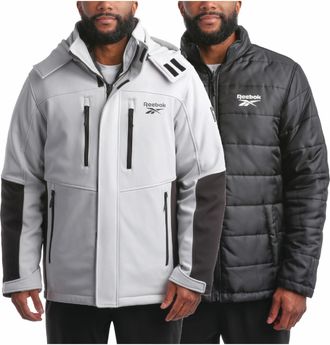 Reebok Mens Winter Coat -Softshell Jacket with Removable Puffer Coat - System Ski Jacket for Men (M-XXL), Ice Grey, XL