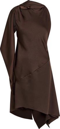 AARON ESH Cape-effect Asymmetric Satin Mini Dress - Brown - 12 (UK12 / M)