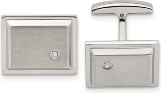 Diamond2Deal Stainless Steel Brushed and Polished Cubic Zirconia Rectangle Cufflinks