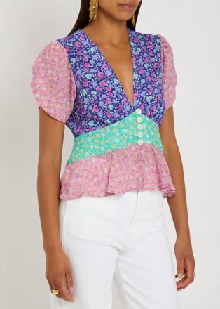 Rixo Reine Classic V-Neck Top In Multicolor