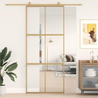 Berkfield Home Sliding Door Gold 90x205 cm Clear ESG Glass & Aluminium