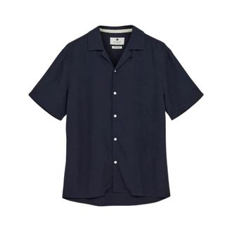 Anerkjendt Overhemd- Akkurt S-S Placket Detail - Heren - Korte mouwen Overhemden - Blauw - S - Linnen - Overhemden