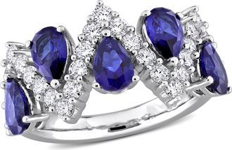 Mimi & Max Created Forever Created Ruby or Created Blue Sapphire and Lab-Grown Diamond Ring Sterling Silver