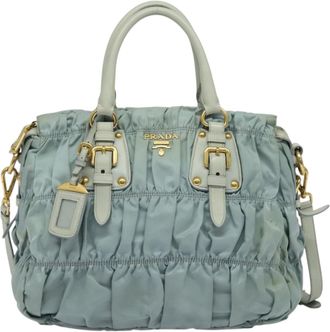 Prada Gaufre Blue Nylon Handbag (Pre-Owned)