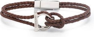 Ferragamo braided leather bracelet - men - Brass/Steel/Calf Leather - One Size - Brown