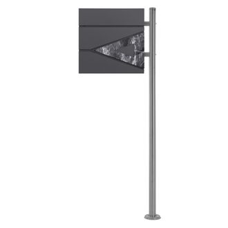 ML Design Ecd Germany Buz&oacute;n De Pie Con Compartimento Para Peri&oacute;dicos Con Soporte Plateado 120 Cm, Moderno, Con Tri&aacute;ngulo De M&aacute;rmol Negro, De Acero Inoxidable Re