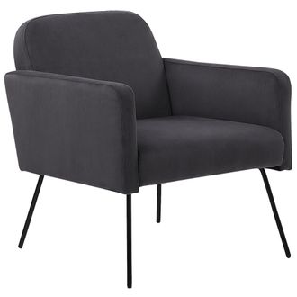 Beliani Sill&oacute;n De Terciopelo Gris Negro Patas Metal Retro Sala De Estar Dormitorio Narken