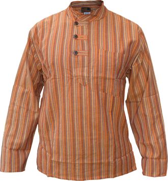 Gheri Mens Striped Cotton Light Grandad Shirt Kurtas Orange XXX-Large