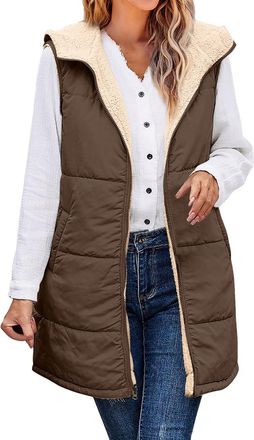 Generic Ladies Sleeveless Vest - Cozy Gilets Ladies Body Warmer for Women Teddy Fleece Gilet for Women Winter Soft Jacket with Pockets Lightweight Body Warmer