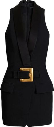 Balmain Korte Jurk met Riem - Dames - Korte kleedjes - Zwart - S - Wol - Kleedjes