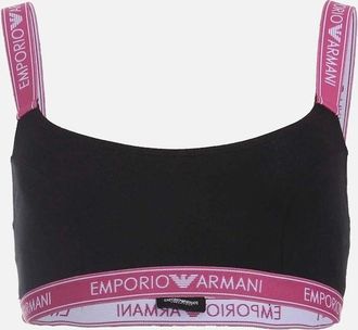 Emporio Armani Womens Iconic Logo Band Stretch Cotton Bralette, Black with Pink - Size: 12/12