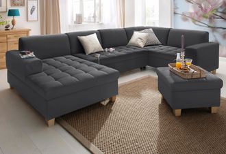 HOME AFFAIRE Wohnlandschaft »Corby, viel Platz und Komfort, U-Form« wahlweise mit Bettfunktion, Steppung auf Sitzfläche