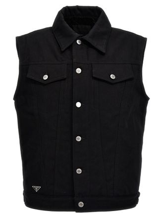 Prada Black Quilted Inner Denim Vest