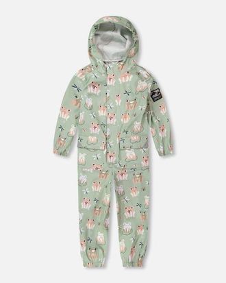 Deux par Deux Girl Rain One-Piece Animal Print in Polyurethane in Green With Frog Print at Nordstrom, Size 18M