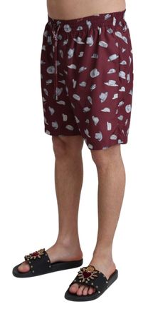 Dolce & Gabbana Mens Hat-Print Polyester Swim Shorts Maroon Swimwear