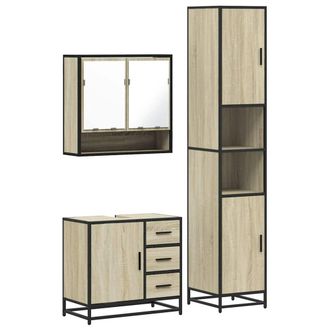 Berkfield Home 3 Piece Bathroom Furniture Set Sonoma Oak Engineered Wood in Light Tan