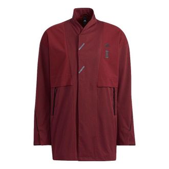 adidas Mens adidas Wj Xia Long Jkt Martial Arts Series Logo Mid-Length Stand Collar Sports Jacket Brick Red HE5122