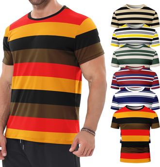 Generic 6 Pack Mens Big and Tall Shirts Summer Cotton Short Sleeve Tee Crew Neck Casual Top Basic Oversize T Shirts Mens Striped Shirt Short Sleeve T-Shirts (
