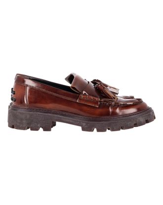 Tod's TodS Pre-owned Womens Joey Chunky Sole Tassel Loafers in Brown Leather - Size 38.5 EU/IT