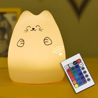 OEM L&aacute;mpara De Noche Infantil, L&aacute;mpara Recargable Multicolor Con Forma De Gato, Luz T&aacute;ctil De Silicona, Luz Led
