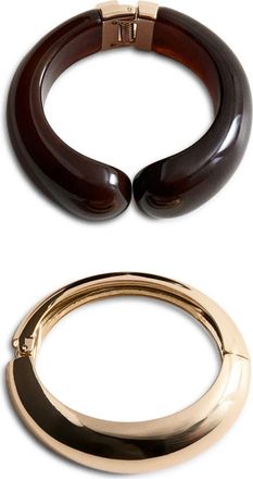 Mango Set of 2 Volume Bracelets in Gold/Brown at Nordstrom