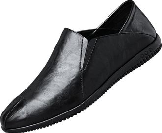 Generic Mens Soft Leather Slip On Loafers Casual Lightweight Soft Sole Comfortable Flexible Shoes Easy Wear Design for Daily Use(Black,6.5)