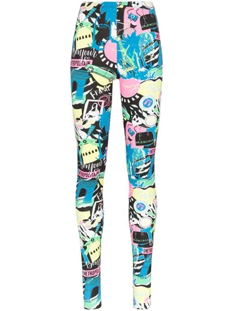 Balenciaga Leggings Paris Night con stampa - Blu