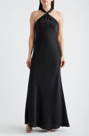 Vince Camuto Satin Halter Gown in Black at Nordstrom, Size 10