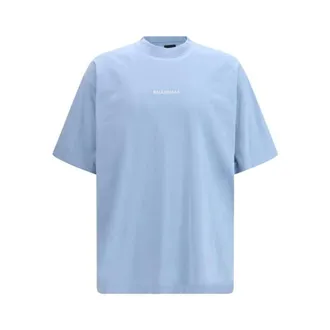 Balenciaga Cotton Crew Neck T-Shirt - male - Balenciaga - T-Shirts - Blue - XL - Tops