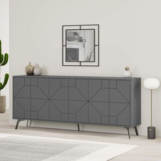 Decortie 6-Doors Push-to-open Doors Sideboard Dune with Metal Legs 183cm in Dark Grey | Size: 3 Pack