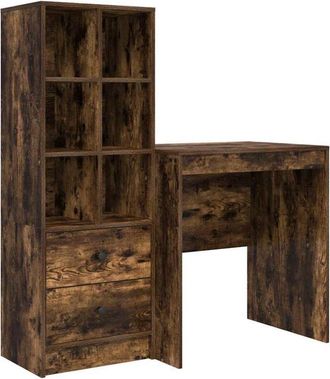 vidaXL Vidaxl - Escritorio Con Almacenamiento Con Caj&oacute;n 2 Pcs Roble Ahumado