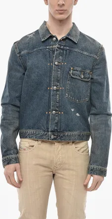 Palm Angels Denim Jacket CURVED LOGO With Vintage Wash Palm Angels