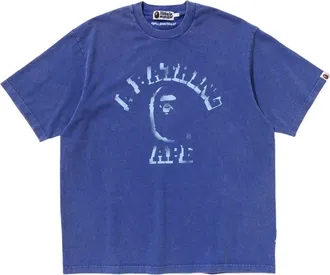 A Bathing Ape Garment Dye Spray Print College Relaxed Fit T-Shirt Blue 1L30-109-345-BLU