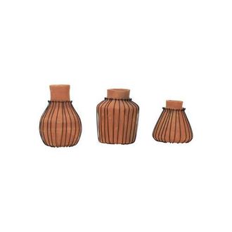 Foreside Home And Garden Terracotta Vases & Wire Holders Set of 3 in Brown at Nordstrom