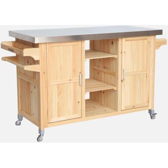 Sweeek Carrello da cucina da esterno in legno con maniglie e 7 vani portaoggetti, 130cm