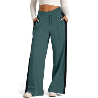 Generic Wide Leg Yoga Joggers Pants for Women UK, Drawstring Stretch Elasticated Sweatpants, Straight Leg Tracksuit Bottoms Jogging Yoga Gym Lounge Trousers w