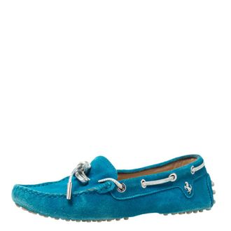 Tod's Tods For Ferrari Teal Blue Suede Bow Loafers
