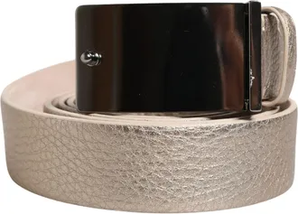 Brunello Cucinelli Metallic Beige Leather Silver Metal Buckle Womens Belt