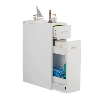 Relaxdays Mobile Salvaspazio Alto & Stretto, 2 Cassetti, Bagno, Cucina, Salotto, Compatto A Colonna,61,5x20x45 Cm,bianco - Relaxdays