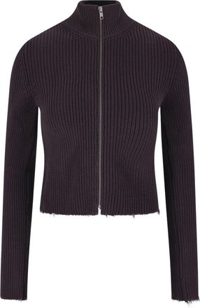 Maison Margiela Fitted Ribbed Distressed Edge Zip Cardigan
