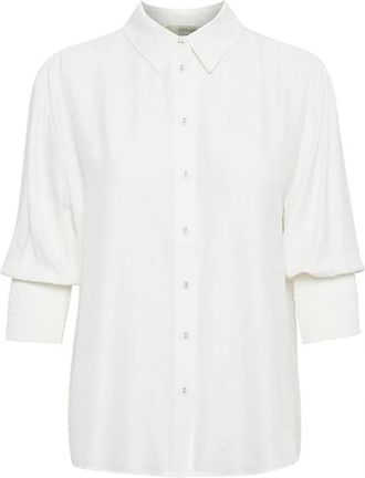 Cream Vrouwelijke Shirt met Smock Manchetten - Dames - Overhemden - Wit - S - Nylon - Overhemden