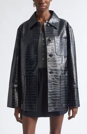 Nackiy&eacute; Croc Embossed Leather Jacket in Croco at Nordstrom, Size 36
