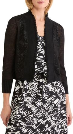 Nic+Zoe Ruffle Featherweight Linen Blend Cardigan in Black Onyx at Nordstrom, Size Xx-Large