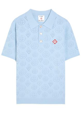 Casablanca Casablanca Pointelle-knit Woven Polo top - Blue - XL