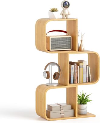 Costway Costway - Libreria A 3 Cubi Forma Di S, Libreria Bassa Scaffale In Bamboo, Libreria Design Moderna Salvaspazio Piccola Da Terra, Per Soggiorno, Studio
