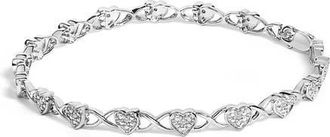 House of Brilliance Silver Diamond Accent Heart Link Bracelet - 7.25 in White at Nordstrom