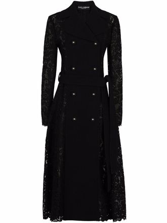 Dolce & Gabbana cordonetto-lace belted coat - women - Cotton/Nylon/Nylon/Rayon/Vicuña Wool - 36 - Black